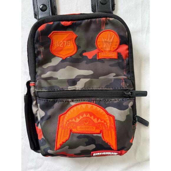 SPRAYGROUND JACQUEES Sling Bag Stash Pocket Camo Crossbody Orange Messenger - Picture 5 of 11